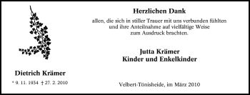 Traueranzeige von Dietrich Krämer von Tageszeitung
