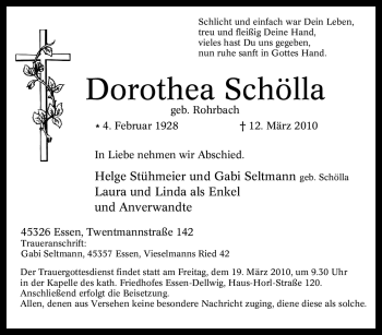 Traueranzeige von Dorothea Schölla von Tageszeitung