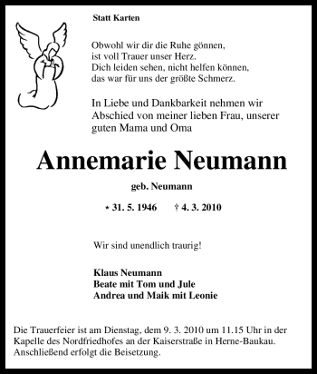 Traueranzeige von Annemarie Neumann von Tageszeitung