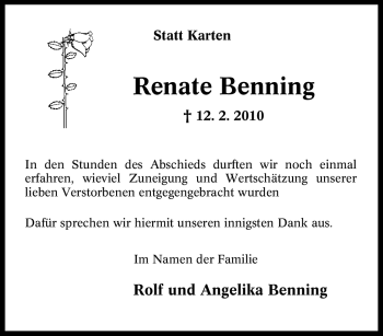 Traueranzeige von Renate Benning von Tageszeitung