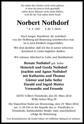 Traueranzeige von Norbert Nothdorf von Tageszeitung