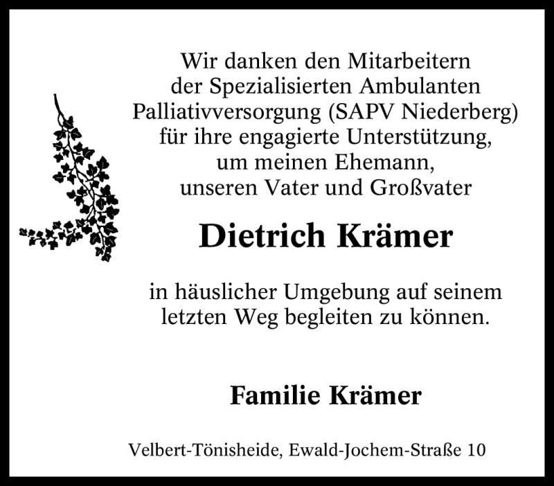  Traueranzeige für Dietrich Krämer vom 02.03.2010 aus Tageszeitung