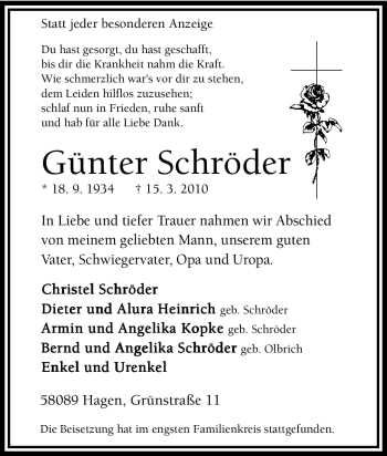 Traueranzeige von Günter Schröder von Tageszeitung