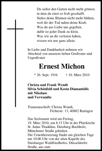 Traueranzeige von Ernest Michon von Tageszeitung