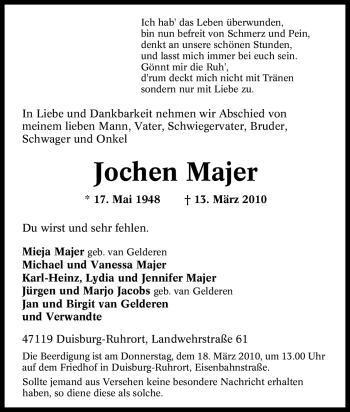 Traueranzeige von Jochen Majer von Tageszeitung