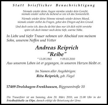 Traueranzeige von Andreas Reiprich von Tageszeitung