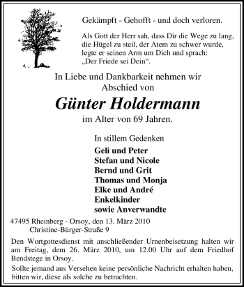 Traueranzeige von Günter Holdermann von Tageszeitung