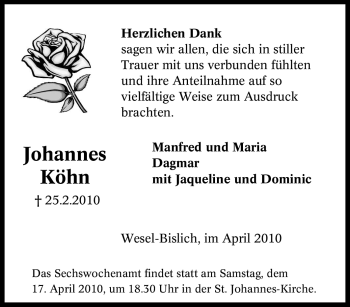 Traueranzeige von Johannes Köhn von Tageszeitung