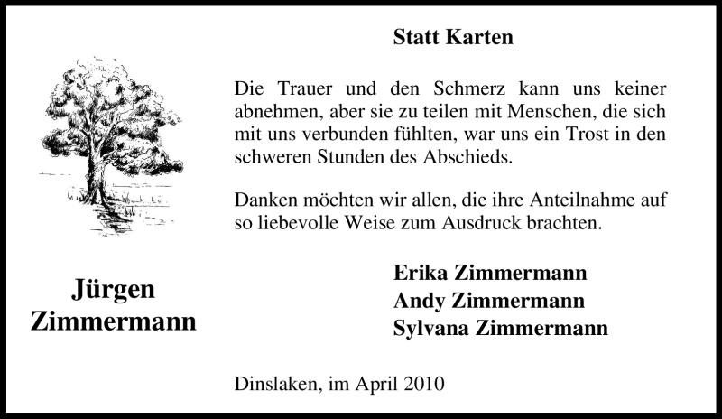  Traueranzeige für Jürgen Zimmermann vom 24.04.2010 aus Tageszeitung