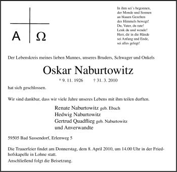 Traueranzeige von Oskar Naburtowitz von Tageszeitung