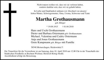 Traueranzeige von Martha Grothausmann von Tageszeitung