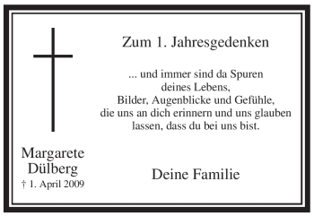 Traueranzeige von Margarete Dülberg von Tageszeitung