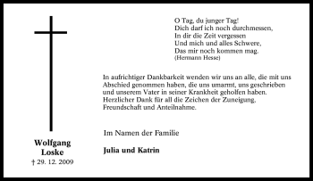 Traueranzeige von Wolfgang Loske von Tageszeitung