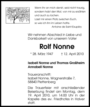 Traueranzeige von Rolf Nonne von Tageszeitung