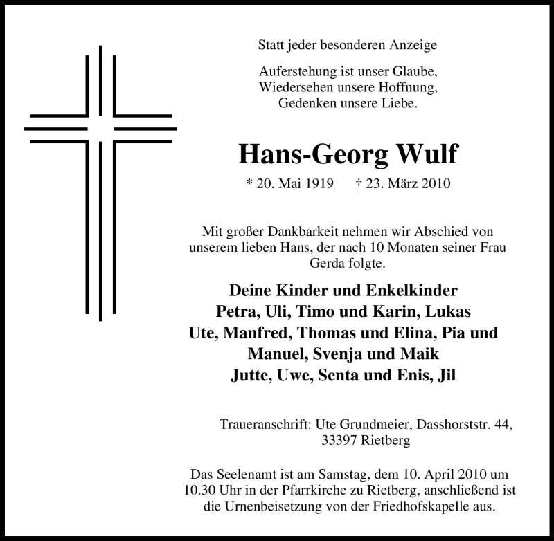 Traueranzeigen von Wulf TrauerinNRW.de