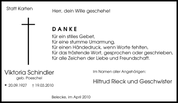 Traueranzeige von Viktoria Schindler von Tageszeitung