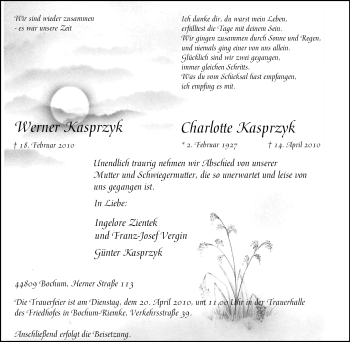 Traueranzeige von Werner Kasprzyk von Tageszeitung