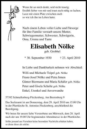 Traueranzeige von Elisabeth Nölke von Tageszeitung