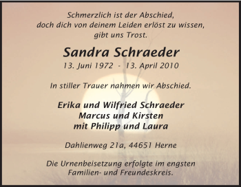 Traueranzeige von Sandra Schraeder von Tageszeitung
