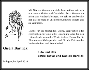Traueranzeige von Gisela Bartlick von Tageszeitung