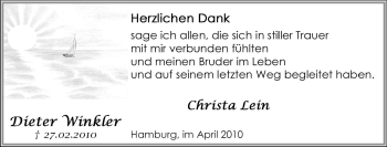 Traueranzeige von Dieter Winkler von Tageszeitung
