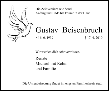 Traueranzeige von Gustav Beisenbruch von Tageszeitung