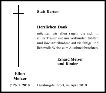 Traueranzeige von Ellen Melzer von Tageszeitung