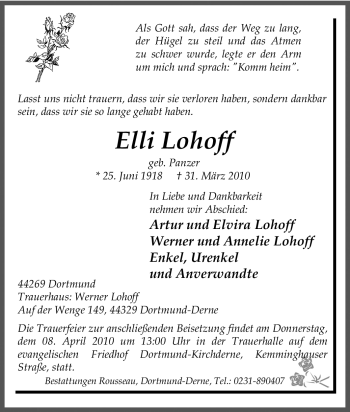 Traueranzeige von Elli Lohoff von Tageszeitung