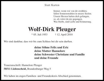 Traueranzeige von Wolf-Dirk Pleuger von Tageszeitung