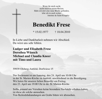 Traueranzeige von Benedikt Frese von Tageszeitung