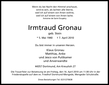 Traueranzeige von Irmtraud Gronau von Tageszeitung