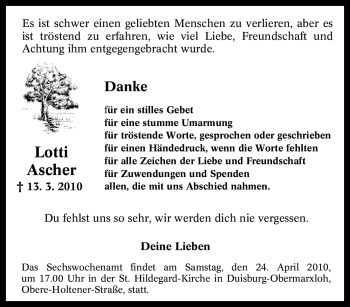 Traueranzeige von Lotti Ascher von Tageszeitung