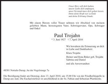 Traueranzeige von Paul Trojahn von Tageszeitung