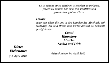 Traueranzeige von Dieter Eichenauer von Tageszeitung