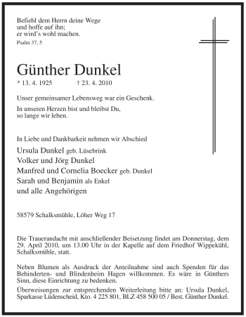 Traueranzeige von Günther Dunkel von Tageszeitung