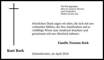 Traueranzeige von Kurt Bork von Tageszeitung