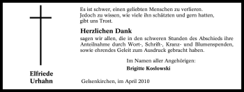 Traueranzeige von Elfriede Urhahn von Tageszeitung