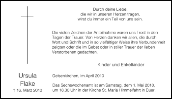 Traueranzeige von Ursula Flake von Tageszeitung