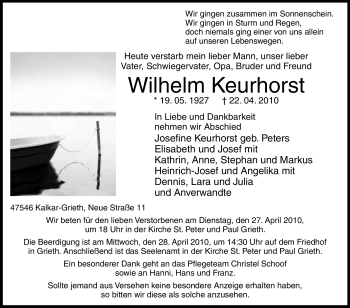 Traueranzeige von Wilhelm Keurhorst von Tageszeitung