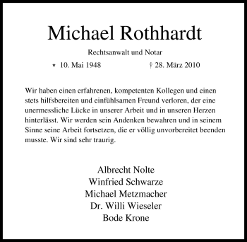 Traueranzeige von Michael Rothhardt von Tageszeitung
