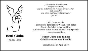 Traueranzeige von Betti Güthe von Tageszeitung