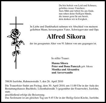 Traueranzeige von Alfred Sikora von Tageszeitung