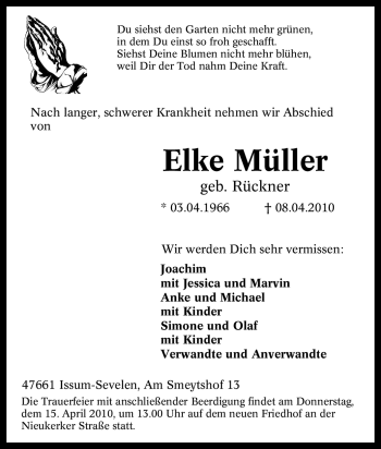Traueranzeige von Elke Müller von Tageszeitung