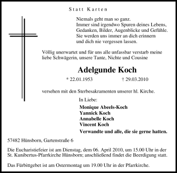 Traueranzeige von Adelgunde Koch von Tageszeitung