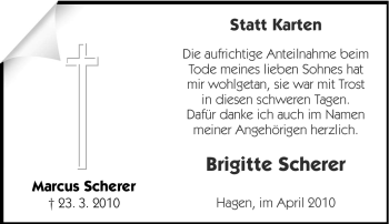Traueranzeige von Marcus Scherer von Tageszeitung