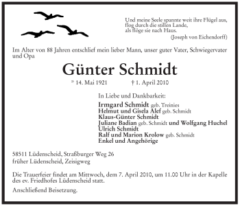 Traueranzeige von Günter Schmidt von Tageszeitung