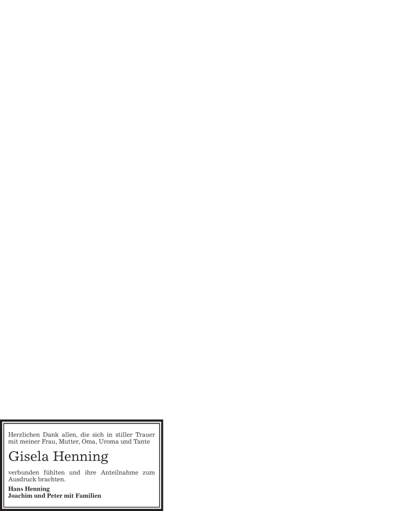  Traueranzeige für Gisela Henning vom 03.04.2010 aus Tageszeitung