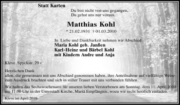 Traueranzeige von Matthias Kohl von Tageszeitung