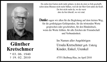 Traueranzeige von Günther Kretschmer von Tageszeitung