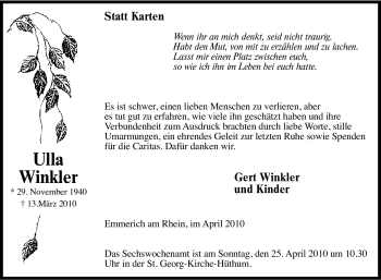 Traueranzeige von Ulla Winkler von Tageszeitung